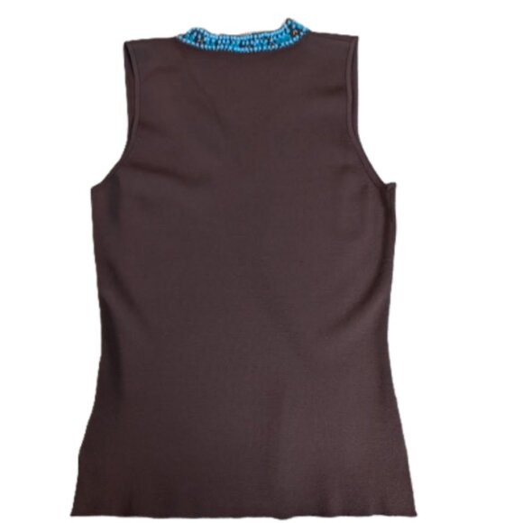 NWOT Belldini Brown Sleeveless Top with Turquoise Beadwork - Picture 6 of 10